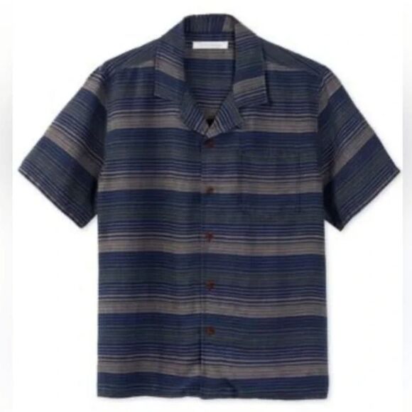 Outerknown 100% Linen Striped Green and Blue Casual Button Down Shirt Size Small - Picture 1 of 8